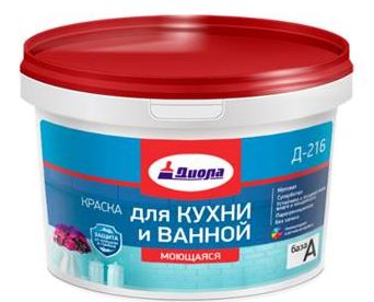 Краска В/Д для кухни и ванной Д-216 матовая А 0,9 л; Диола