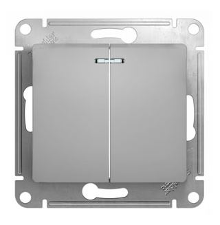 Выключатель Glossa с/у алюминий 2-кл с подсв; Schneider Electric, GSL000353