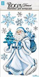Наклейка новогодняя 24х41см Дед мороз с елочкой голограмма; Roomdecor, RKX 8006