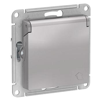 Розетка 1-м с/у ATLAS DESIGN с/з защ. шторки с крышкой 16А IP20 алюм. Schneider Electric, ATN000346
