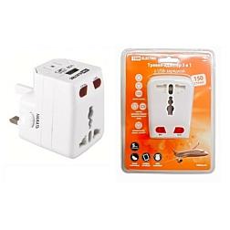 Тревел-адаптер 100-250 В 3 A (5 в 1) c USB-зарядкой 1000 мА белый; TDM, SQ1806-0044
