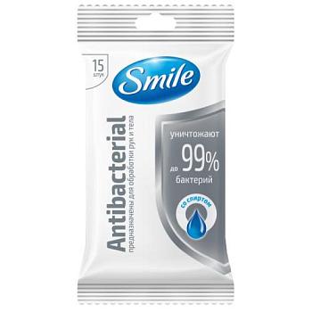 Салфетки влажные 15 шт SMILE Antibacterial  со спиртом; 42502590 