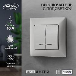 Выключатель Антей серебристый 2-кл с подсветкой скрытый; Luazon Lighting 9925751