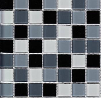 Мозаика стеклянная GRAND бело-серый-черн микс 30х30см (чип 25х25х3,5мм)