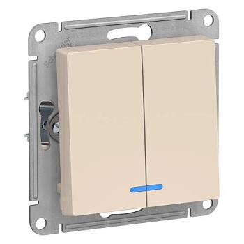 Выключатель Atlas Design с/у бежевый 2-кл с подсветкой; Schneider Electric, ATN000253