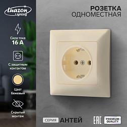 Розетка электрическая Антей 1-ая бежевый с/з скрытая; Luazon Lighting, 9925770
