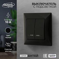 Выключатель Антей черный 2-кл с подсветкой скрытый; Luazon Lighting 9925752