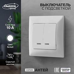 Выключатель Антей белый 2-кл с подсветкой скрытый; Luazon Lighting 9925749