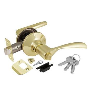 Ручка дверная защелка DK610 PB-ET (6010 PB-E) ключ/фиксатор золото; Ajax