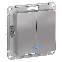 Выключатель 2-кл. с/у AtlasDesign 10А IP20 с подсветкой алюм. Schneider Electric, ATN000353