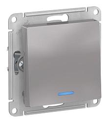 Выключатель 1-кл. с/у AtlasDesign 10А IP20 с подсветкой алюм. Schneider Electric, ATN000313