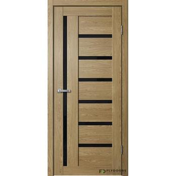 Полотно дверное Fly Doors BARN В4 ПВХ дуб европейский ПО 600мм черное стекло; Сибирь Профиль