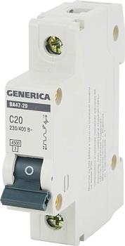 Автоматический выключатель Generica ВА47-29 1Р 20А 4.5КА